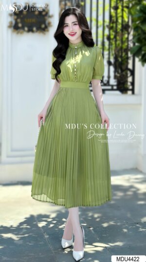 Váy Thiết Kế MDU4422 – Màu Xanh Bắt Mắt Chi Tiết Chiết Eo Tinh Tế