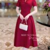 Váy Thiết Kế MDU4488 – Màu Đỏ Quyến Rũ Dáng Xòe Cổ Cách Điệu Đính Nơ Tinh Tế Tay Ngắn Thanh Lịch 10 vay thiet ke mdu4488 1 Mdu Fashion