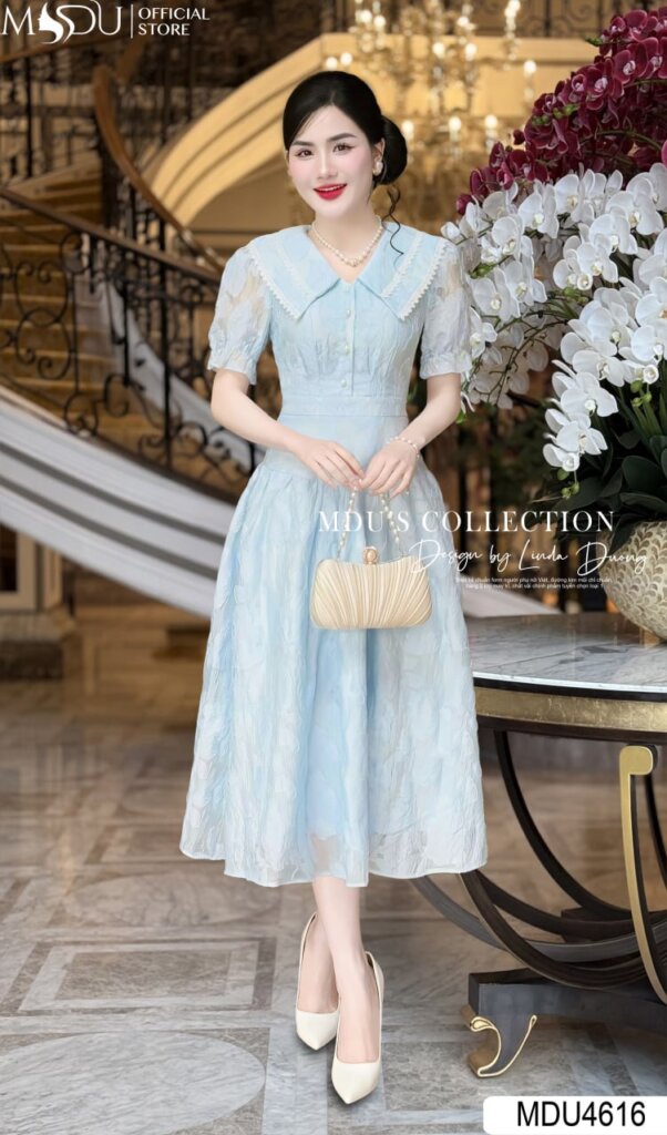 Top 10+ Mẫu Váy Dự Tiệc Màu Xanh Dương Thanh Lịch 3 Váy Dự Tiệc Màu Xanh Dương Cổ Sơ Mi