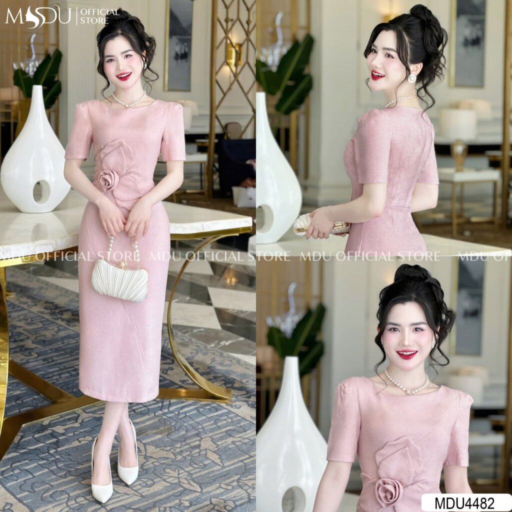 Top 10+ Mẫu Đầm Dự Tiệc Màu Hồng Phấn Thanh Lịch Và Cuốn Hút 8 Đầm Dự Tiệc Màu Hồng Phấn Hoa Đính Eo