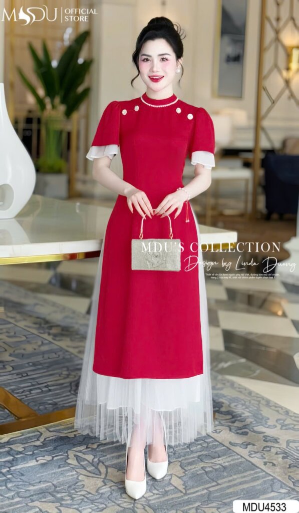7 Mẫu Váy Dự Tiệc Tết Nguyên Đán Nổi Bật Nhất Từ MDU Fashion 2 Váy Dự Tiệc Tết Nguyên Đán Màu Đỏ Truyền Thống