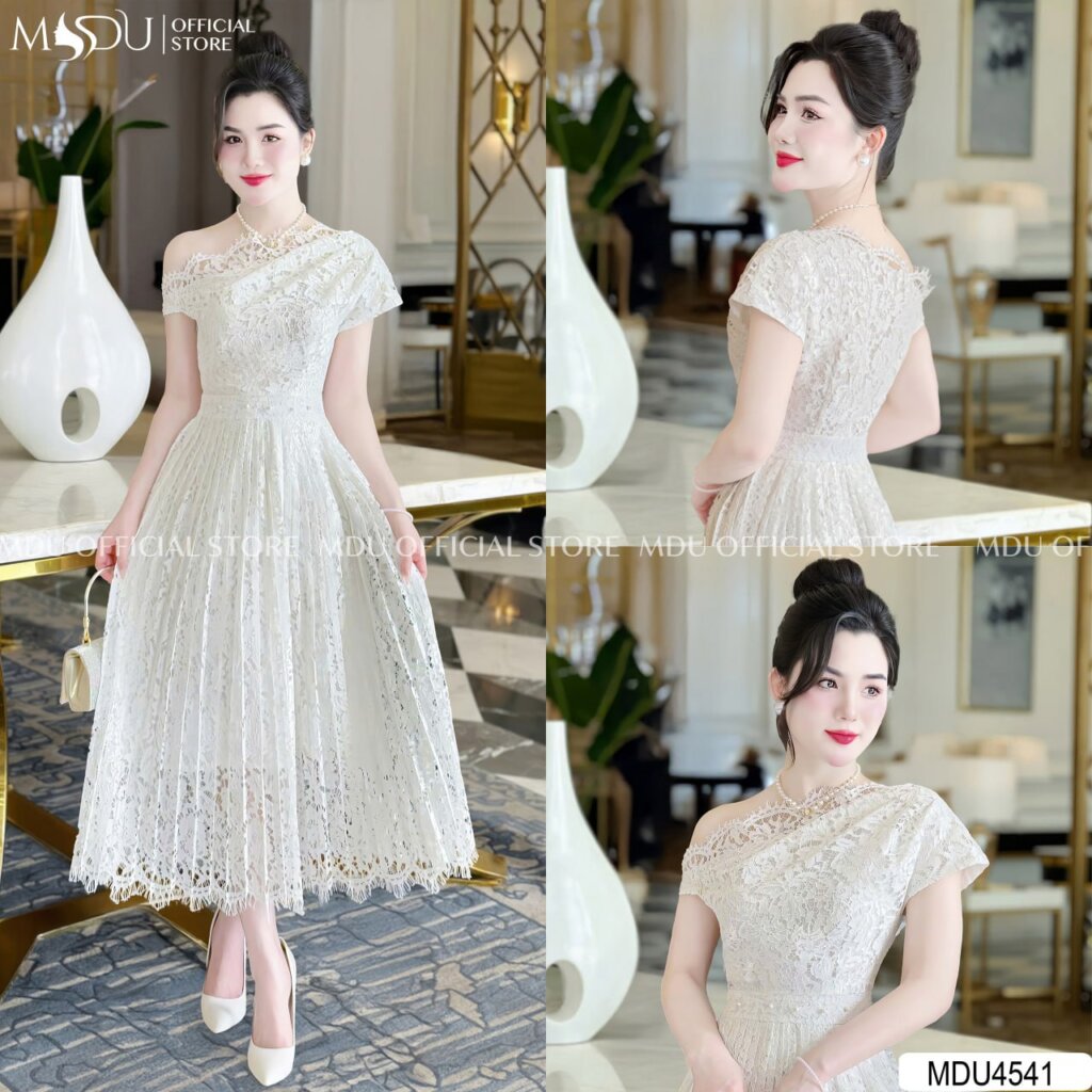 Top 10+ Mẫu Đầm Dự Tiệc Màu Trắng Thanh Lịch Và Sang Trọng 3 Đầm Dự Tiệc Màu Trắng Trễ Vai