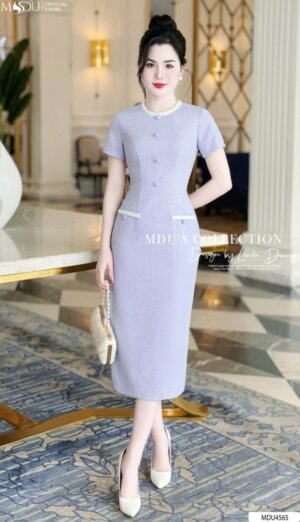 Váy Thiết Kế MDU4565 Màu Tím Ôm Body Đính Cúc Tinh Xảo