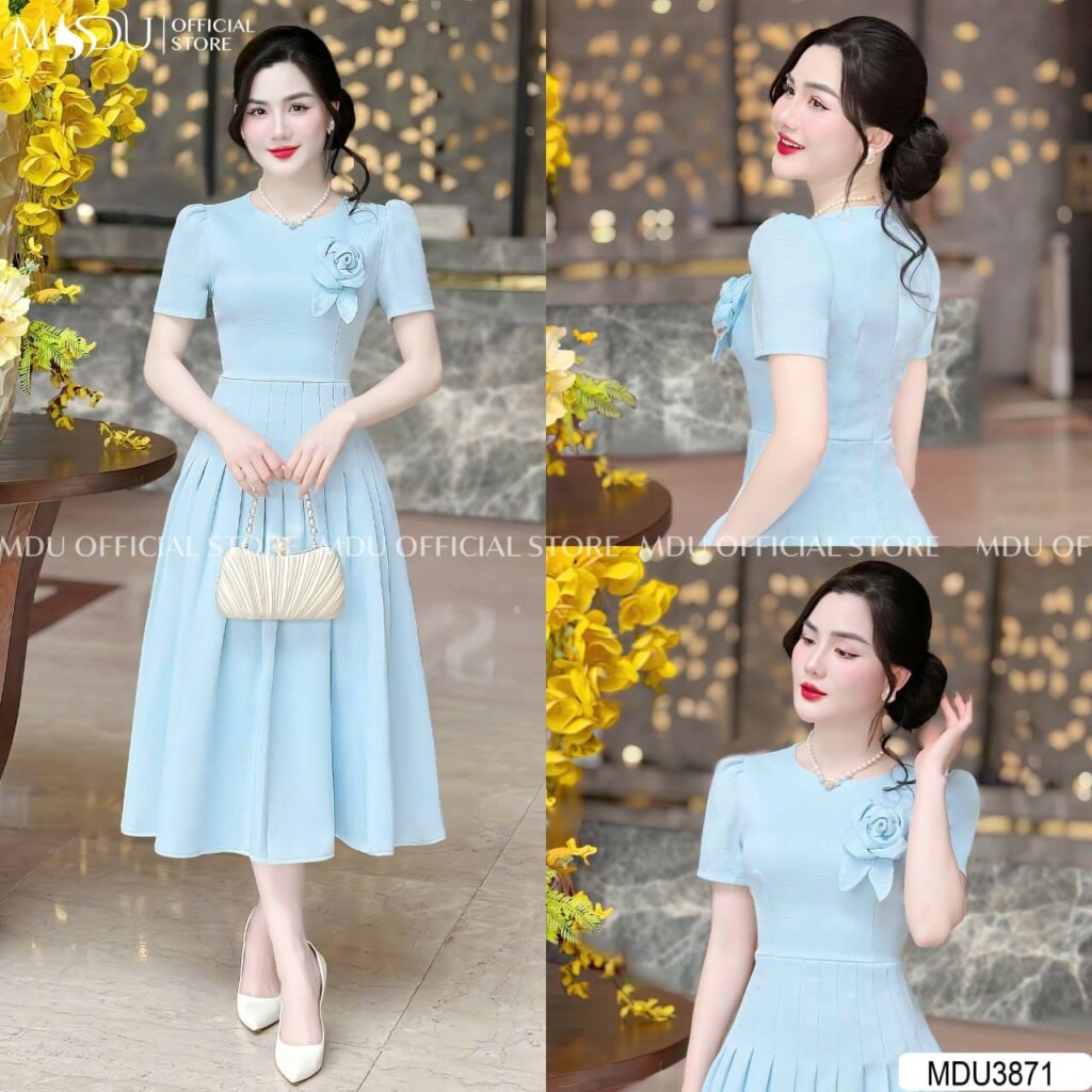 Diện Váy Dự Tiệc Màu Xanh – Nàng Hóa Quý Cô Thanh Lịch 7 Váy Dự Tiệc Màu Xanh Đính Hoa Ngực Độc Đáo