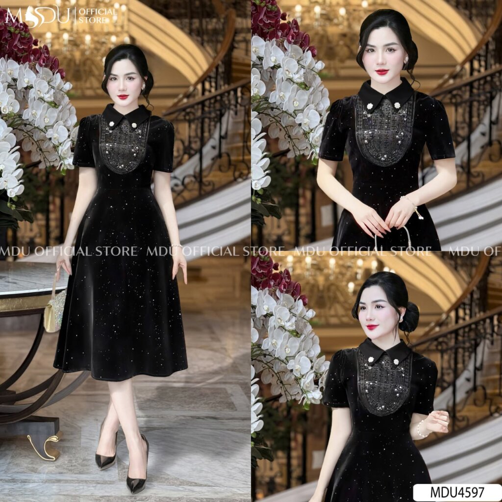 Những Mẫu Đầm Trung Niên Dự Tiệc Sang Trọng Quý Phái Và Thanh Lịch 2 Đầm trung niên dự tiệc đính đá lấp lánh ở ngực