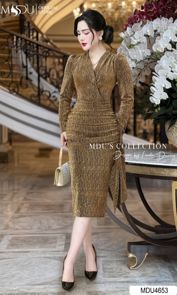5 Mẫu Đầm Body Dài Nổi Bật Tại MDU Fashion 6 Đầm body dài xếp ly eo