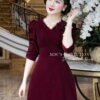 Váy Thiết Kế MDU4659 Màu Đỏ Rượu Vang Cổ Chữ V Cách Điệu 9 vay thiet ke mdu4659 2 Mdu Fashion