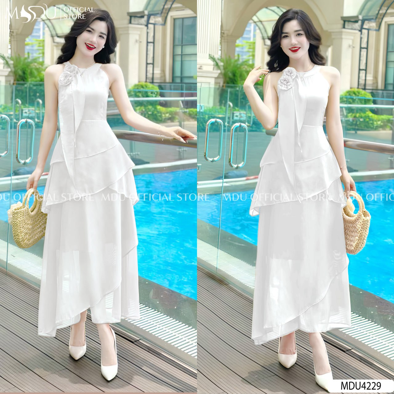 Đầm Maxi Trắng Đi Biển Duyên Dáng Bên Sóng Biển Tinh Khôi 7 Kiểu Dáng Đầm Maxi Trắng Đi Biển - Đầm Cổ Yếm