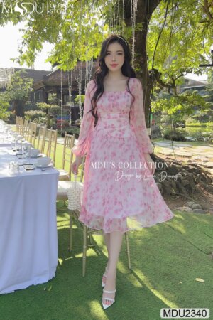 Váy Thiết Kế MDU2340 Hồng Pastel Tơ Hàn Cao Cấp Đẹp Ngọt Ngào