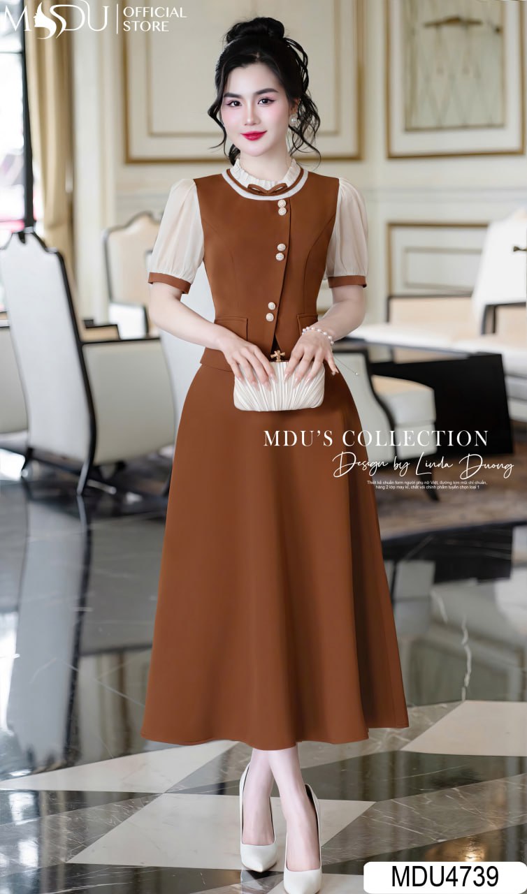 Váy Thiết Kế MDU4739 Set Áo Vest Cách Điệu Chân Váy Xòe Mango Ý 23 Váy Thiết Kế MDU4739 - Chất Liệu Mango Ý Cao Cấp