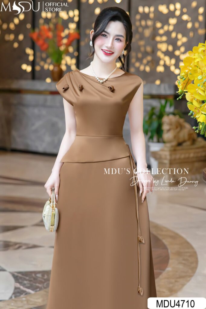 Váy Thiết Kế MDU4710 Đầm Lụa Peplum Thanh Lịch Dáng Xòe Tinh Tế 23 Váy Thiết Kế MDU4710 - Chất Liệu Lụa Twist Satin Cao Cấp