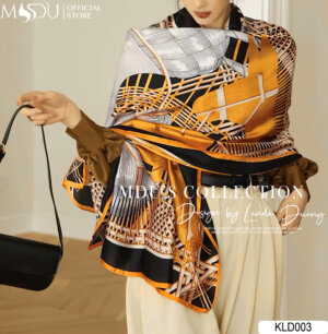 KLD003 - Khăn Thiết Kế Lụa Họa Tiết Cam Đen Hiện Đại