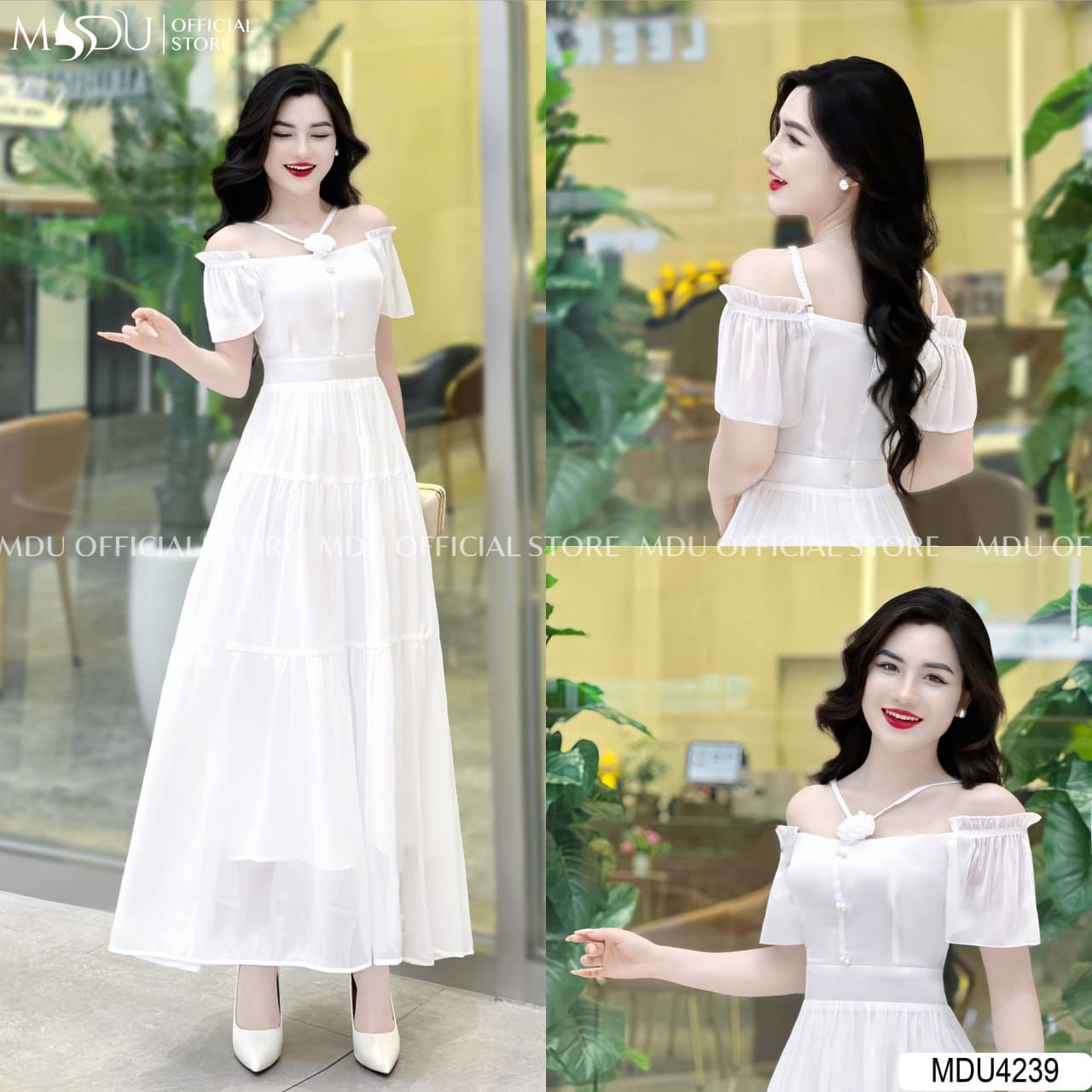 Hướng Dẫn Cách Chọn Đầm Maxi Trễ Vai Đi Biển Đẹp, Chuẩn Form Dáng 16 Màu Sắc Và Họa Tiết Đẹp Mê Hồn - Màu Trắng