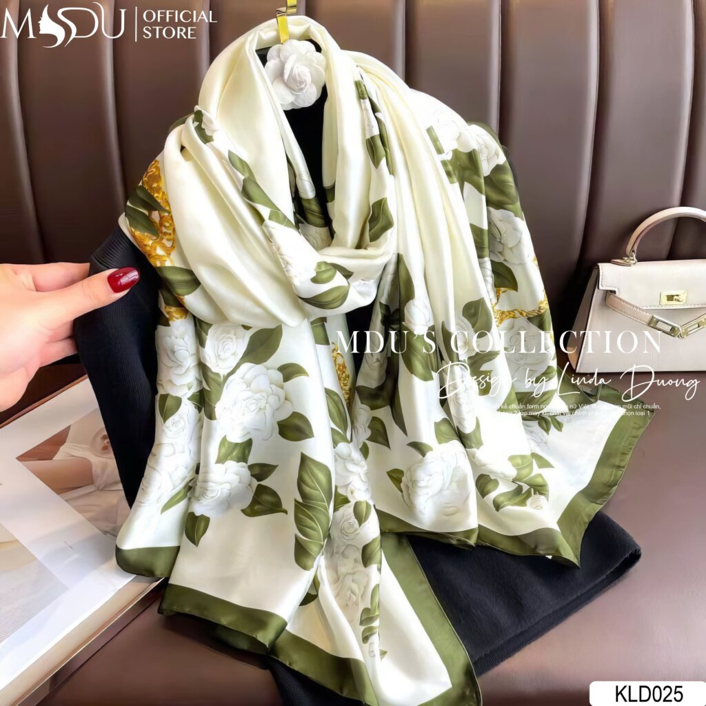 KLD025 Khăn Thiết Kế Cùng Họa Tiết Hoa Trắng Tinh Tế 19 Khăn Choàng KLD025