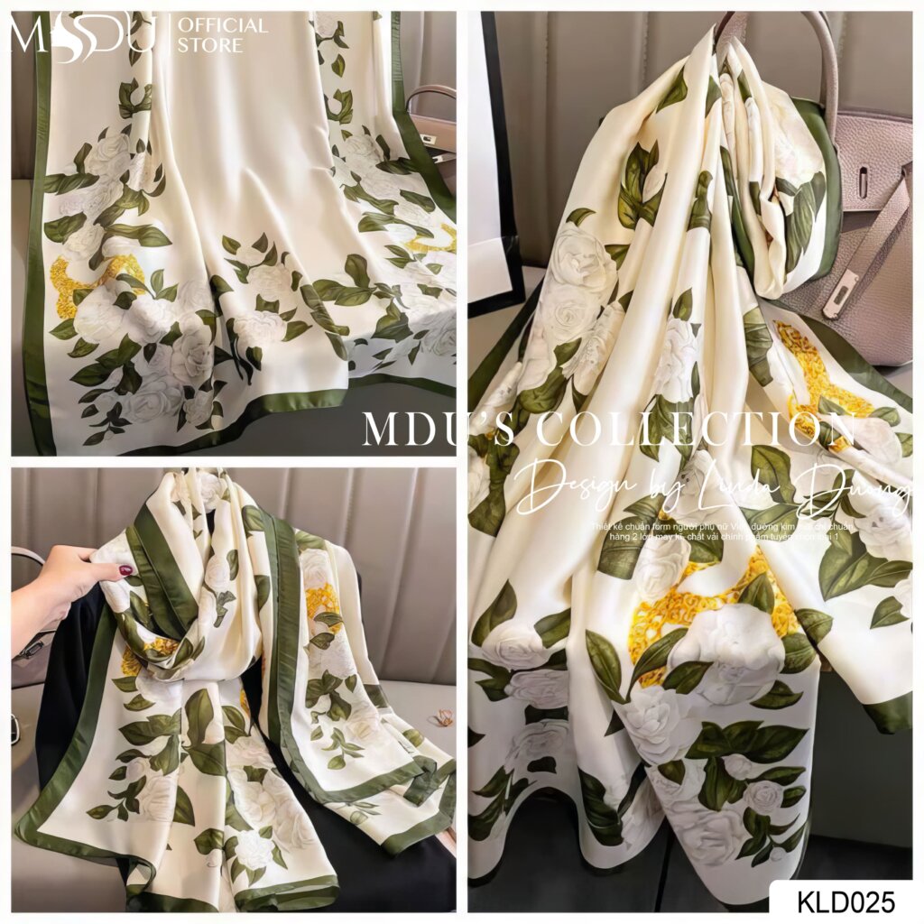KLD025 Khăn Thiết Kế Cùng Họa Tiết Hoa Trắng Tinh Tế 20 Khăn Choàng KLD025