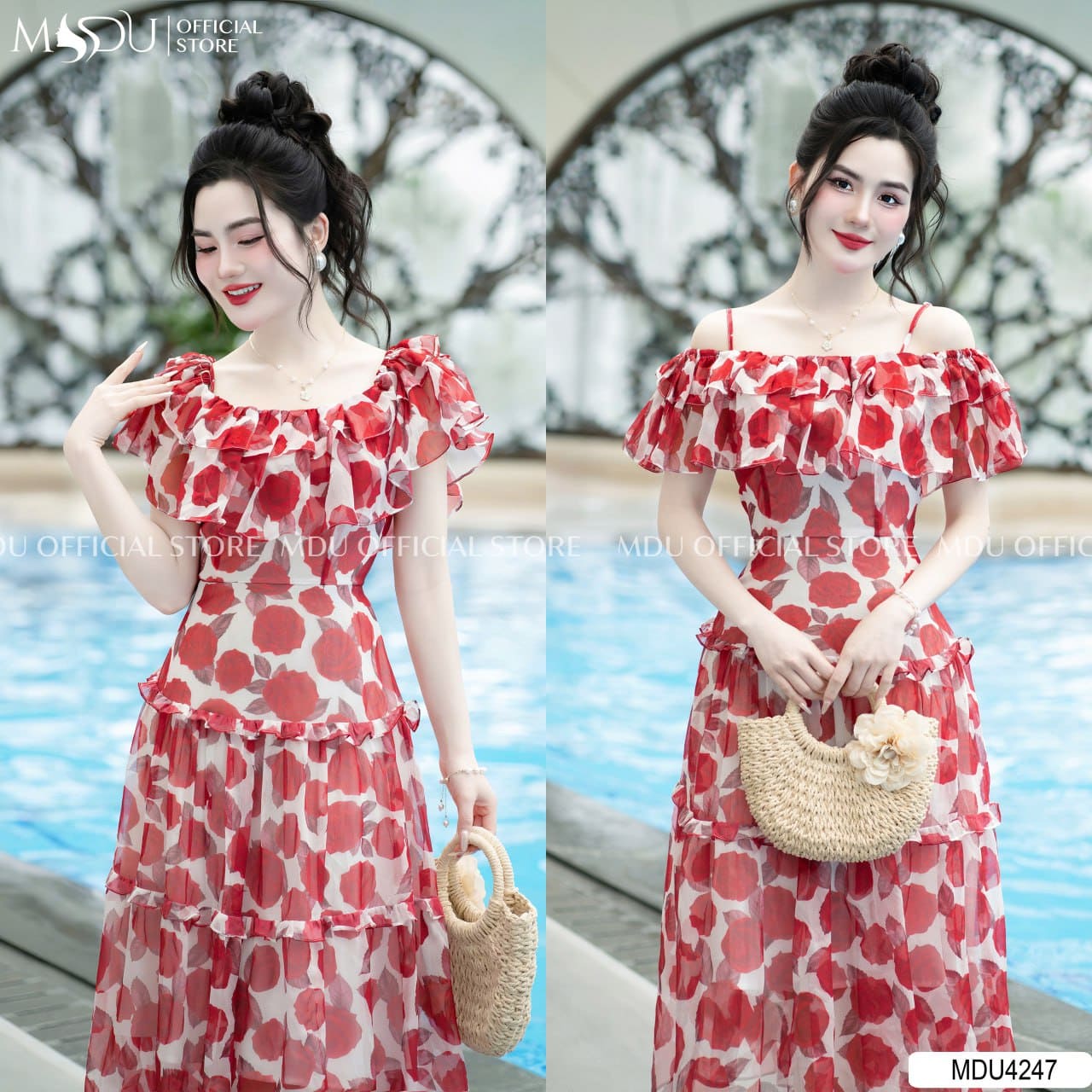 Sắm Váy Maxi Hoa Nhí Đi Biển Để Chụp Ảnh Sống Ảo Cực Chất 5 Các kiểu váy maxi hoa nhí đi biển hot nhất hiện nay - Váy maxi hoa nhí đi biển trễ vai