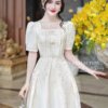 Váy Thiết Kế MDU4723 Dáng Xòe Cổ Vuông Xếp Li Nơ Đá Thanh Nhã 9 vay thiet ke MDU4723 1 Mdu Fashion