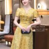 Váy Thiết Kế MDU4821 Gấm Lụa Vàng Rực Rỡ Dáng Dài Thanh Lịch 9 vay thiet ke MDU4821 1 Mdu Fashion