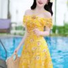 Váy Thiết Kế MDU4860 Hoa 3D Trễ Vai Xòe Tông Vàng Rực Rỡ 7 vay thiet ke MDU4860 1 Mdu Fashion