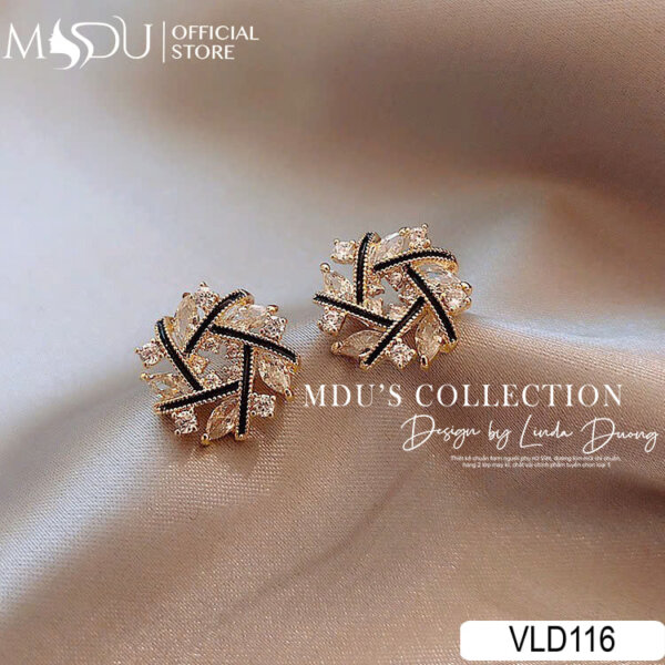 VLD116 – Hoa Tai Đính Đá Pha Lê Viền Đen Cá Tính