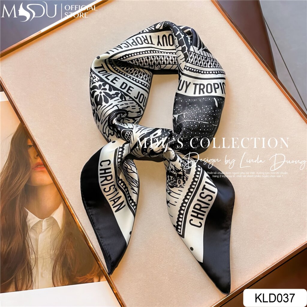 KLD037 – Khăn Lụa Họa Tiết Đen Trắng Cổ Điển Và Cá Tính 18 KLD037 – Biểu Tượng Cổ Điển Mới Cho Quý Cô Hiện Đại