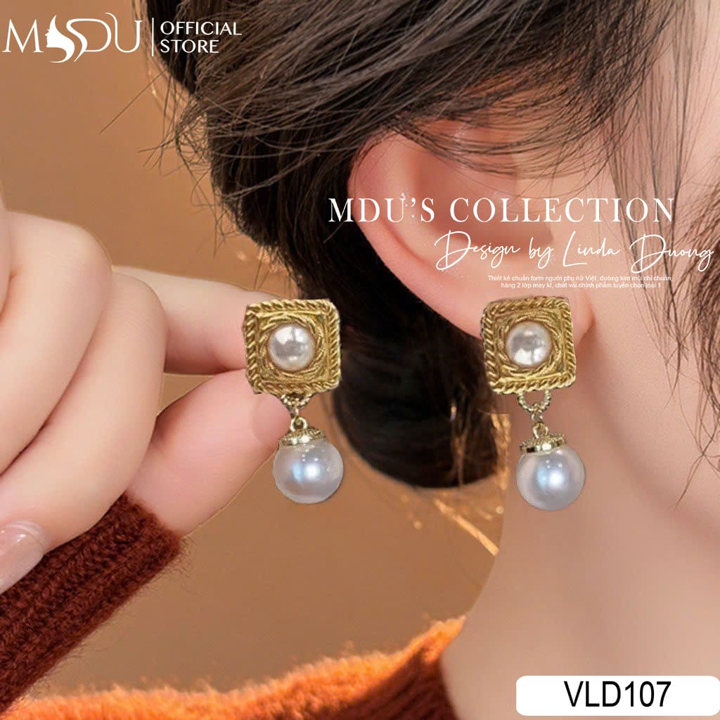 VLD107 – Hoa Tai Vintage Dáng Vuông Kết Ngọc Trai Thanh Lịch 19 Bản Giao Hưởng Vintage Và Ngọc Trai Tinh Khôi Trong VLD107