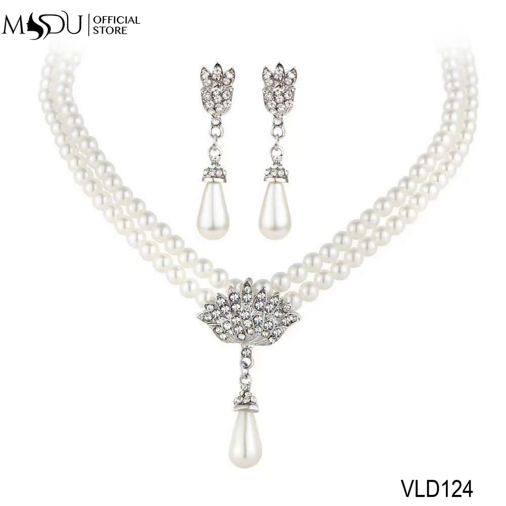 VLD124 – Bộ Trang Sức Ngọc Trai Pha Lê Cao Cấp 20 Phụ Kiện Ngọc Trai Pha Lê VLD124 Cho Phong Cách Quý Phái