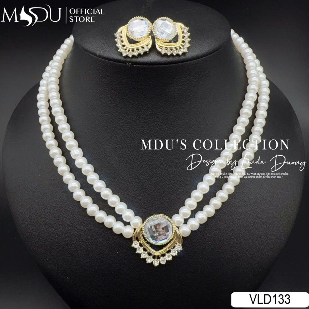 VLD133 – Bộ Trang Sức Ngọc Trai Kép Phối Đá Cắt Giác Lấp Lánh 20 Vẻ Đẹp Kinh Điển Gặp Gỡ Hiện Đại – Bộ Trang Sức VLD133