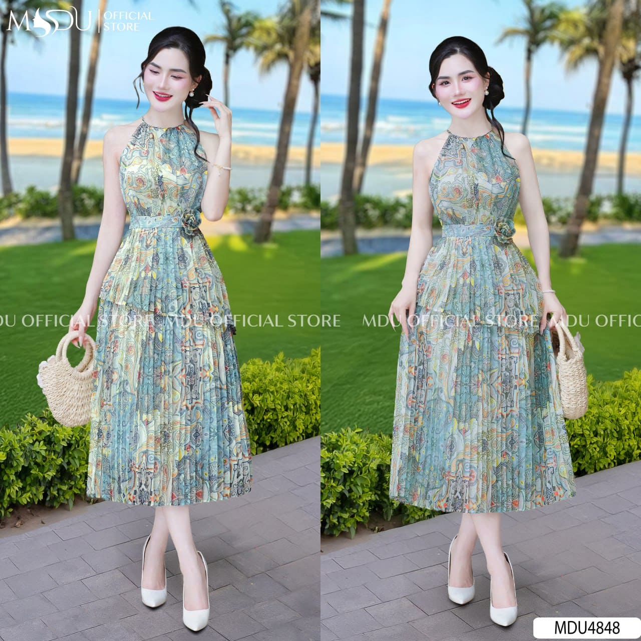 Phối Đồ Với Váy Bohemian Đi Biển. Bí Kíp Lên Hình "Nghìn Like" 6 Gợi ý 7 mẫu váy bohemian đi biển đẹp mê hồn - Váy suông cổ yếm buộc dây