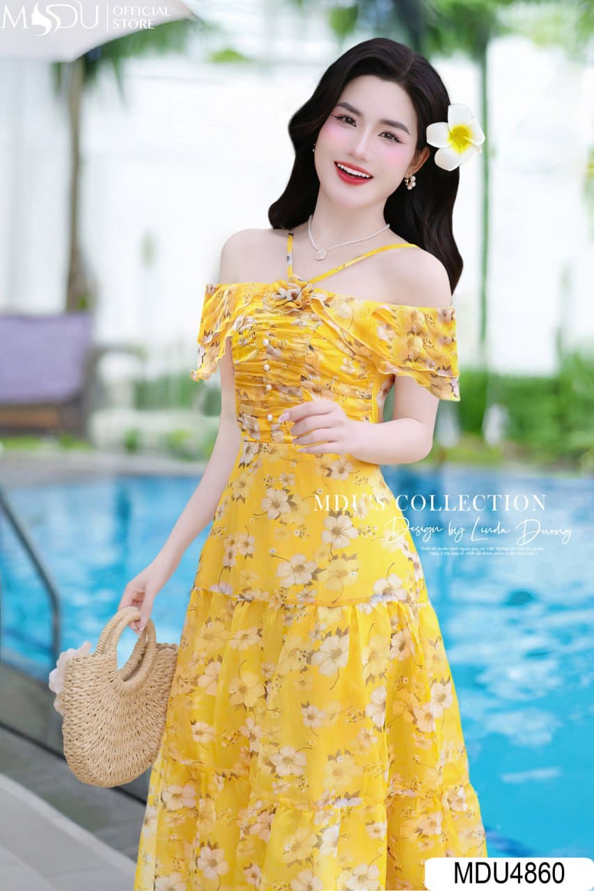 Biến Hóa Phong Cách Với Váy Mặc Đi Biển Đẹp Để Thành Nữ Hoàng Của Bãi Biển 5 Các Kiểu Váy Mặc Đi Biển Đẹp Lung Linh Cho Chị Em - Váy Trễ Vai