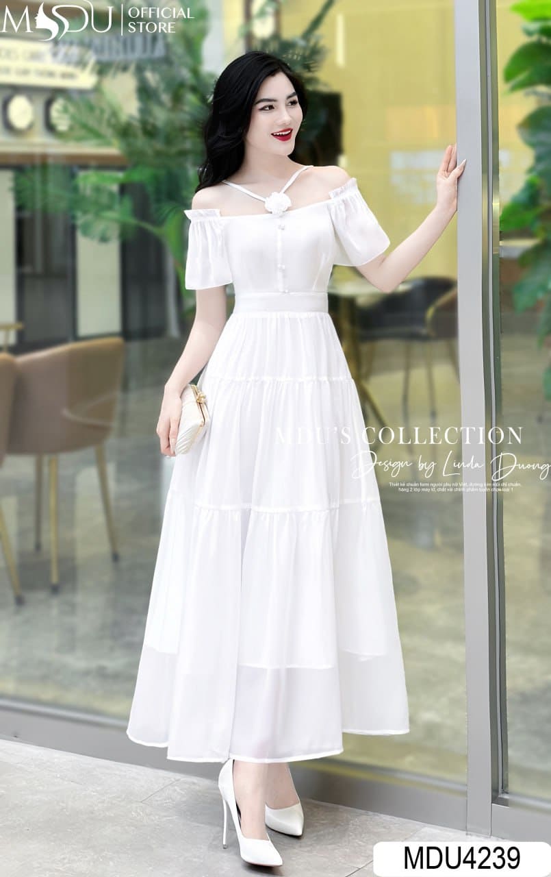 Gợi Ý TOP 5+ Váy Maxi Trắng Đi Biển Khiến Ai Cũng Phải Ngoái Nhìn 3 Các Kiểu Váy Maxi Trắng Đi Biển Đẹp Lung Linh - Váy Maxi Trễ Vai