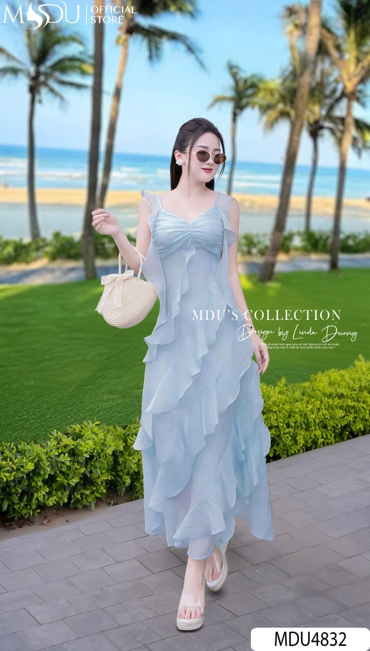 Váy Thiết Kế MDU4832 Xanh Pastel Tầng Bèo Dáng Xòe Nữ Tính 23 Váy Thiết Kế MDU4832 – Xanh Pastel Đường Xòe Tầng Bèo Duyên