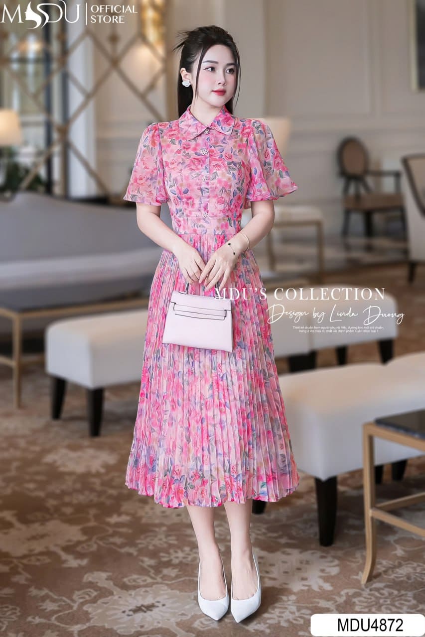 Váy Thiết Kế MDU4872 Hoa Hồng Pastel Cổ Sơ Mi Tay Cánh Tiên Dáng Xòe 23 Váy Thiết Kế MDU4872 – Hoa Hồng Pastel, Tay Cánh Tiên Thanh Nhã Và Dịu Dàng