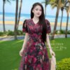 Váy Thiết Kế MDU4925 Hoa Lily Đỏ Trầm Cổ V Ly Dập Tôn Dáng 9 vay thiet ke MDU4925 1 Mdu Fashion