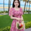 Váy Thiết Kế MDU4928 Tơ Xước In Hoa Dáng Dài Cổ Vuông Hoa Đính Nổi Thanh Thoát 9 vay thiet ke MDU4928 1 Mdu Fashion