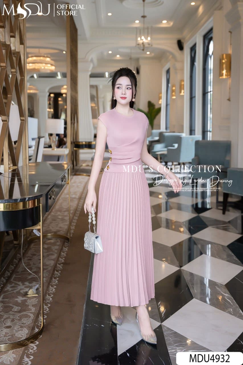 Váy Thiết Kế MDU4932 Xếp Ly Quạt Khuy Ngọc Dáng Xòe Chiết Eo 23 Váy Thiết Kế MDU4932 Gold Nhật Xếp Ly Quạt Khuy Ngọc Dáng Xòe Chiết Eo