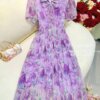 Váy Thiết Kế MDU4976 Tơ Xước Hoa Tím Dáng Xòe Cổ Trụ Tay Phồng Buộc Nơ Ngực 11 vay thiet ke MDU4976 3 Mdu Fashion