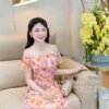 Váy Thiết Kế MDU4982 Tằm Ép Vân Hoa Cao Cấp Họa Tiết Hồng Đa Sắc Tay Bồng Biến Tấu 10 vay thiet ke MDU4982 2 Mdu Fashion