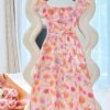 Váy Thiết Kế MDU4982 Tằm Ép Vân Hoa Cao Cấp Họa Tiết Hồng Đa Sắc Tay Bồng Biến Tấu 11 vay thiet ke MDU4982 3 Mdu Fashion