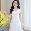 Váy Thiết Kế MDU4983 Tơ Nhũ Trắng Nhẹ Dài Xòe Cổ V Chéo Phối Ren Thêu Nổi Tinh Khôi Và Sang Trọng 9 vay thiet ke mdu4983 1 1 Mdu Fashion