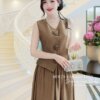 Set Thiết Kế MDU5038 Đũi Nhăn Áo Cổ V Hoa Thủ Công Nâu Đất Thanh Lịch 8 vay thiet ke MDU5038 1 Mdu Fashion