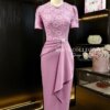Váy Thiết Kế MDU5120 Hồng Nude Ren Lông & Xleo Duyên Dáng Và Kín Đáo 11 vay thiet ke MDU5120 3 Mdu Fashion