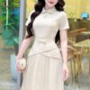 Váy Thiết Kế MDU5125 Lụa Mango Ý Peplum Giả Chân Váy Xếp Ly Màu Be Kem 9 vay thiet ke MDU5125 1 Mdu Fashion