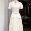 Váy Thiết Kế MDU5125 Lụa Mango Ý Peplum Giả Chân Váy Xếp Ly Màu Be Kem 12 vay thiet ke MDU5125 4 Mdu Fashion