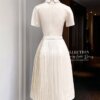 Váy Thiết Kế MDU5125 Lụa Mango Ý Peplum Giả Chân Váy Xếp Ly Màu Be Kem 13 vay thiet ke MDU5125 5 Mdu Fashion