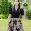 Váy Thiết Kế MDU5130 Phối Xleo & Gấm Hoa Dáng Xòe Cổ V Đen Thanh Lịch 9 vay thiet ke MDU5130 1 Mdu Fashion