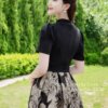 Váy Thiết Kế MDU5130 Phối Xleo & Gấm Hoa Dáng Xòe Cổ V Đen Thanh Lịch 10 vay thiet ke MDU5130 2 Mdu Fashion