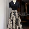 Váy Thiết Kế MDU5130 Phối Xleo & Gấm Hoa Dáng Xòe Cổ V Đen Thanh Lịch 11 vay thiet ke MDU5130 3 Mdu Fashion