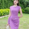 Váy Thiết Kế MDU5131 Màu Tím Cổ Tròn Tay Cánh Khuy Ngọc Dáng Ôm Nhẹ Duyên Dáng 9 vay thiet ke MDU5131 1 Mdu Fashion