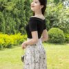 Váy Thiết Kế MDU5136 Xleo Phối Lụa Trễ Vai Dáng A-Line Hoa Vẽ Tay Nghệ Thuật 10 vay thiet ke MDU5136 2 Mdu Fashion
